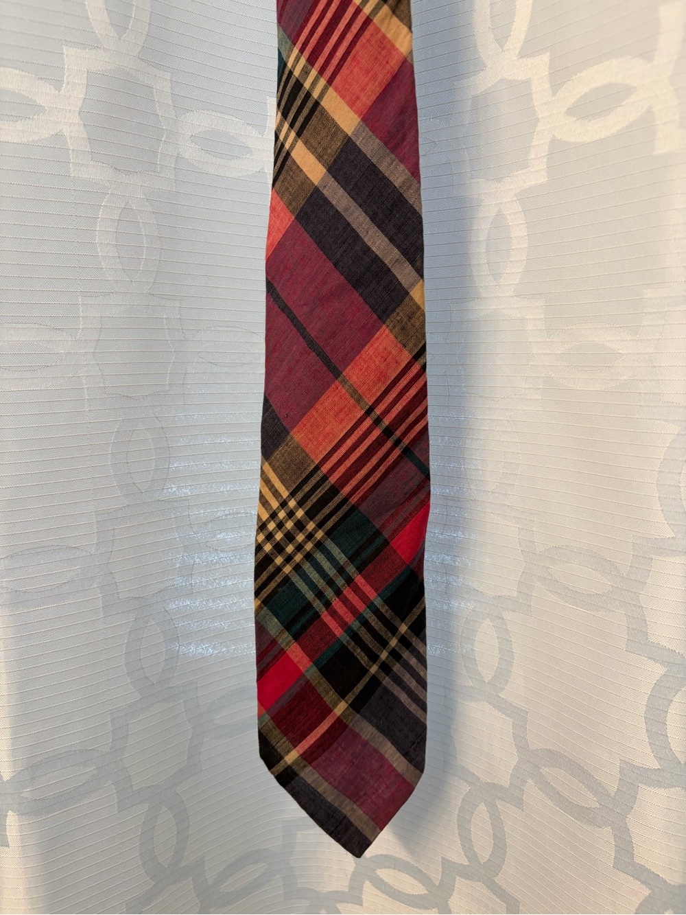 Vintage Garfinckel’s Madras Plaid Necktie 58 1/2” L x  3 1/4 W | 1970s/1980s